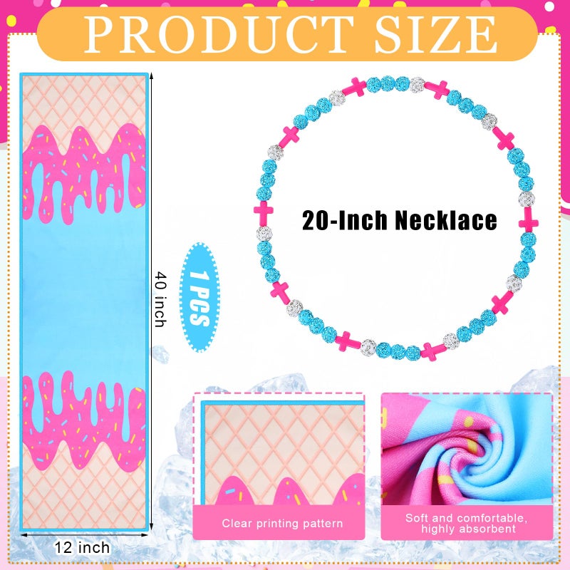 SmoothNovelty 3 Pcs Ice Cream Drip Baseball Accessories, Arm Sleeves, Cooling Towel, Beaded Necklace Gift for Baseball Lovers(Cross,Pink Blue White,S) - Image 2