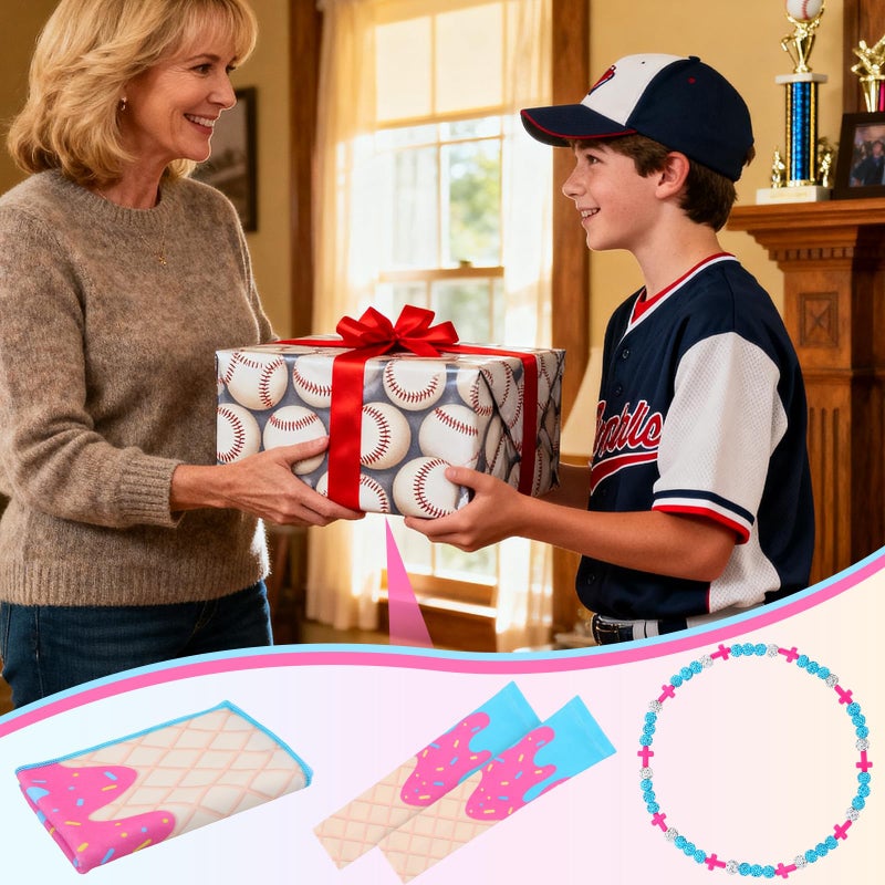 SmoothNovelty 3 Pcs Ice Cream Drip Baseball Accessories, Arm Sleeves, Cooling Towel, Beaded Necklace Gift for Baseball Lovers(Cross,Pink Blue White,S) - Image 5