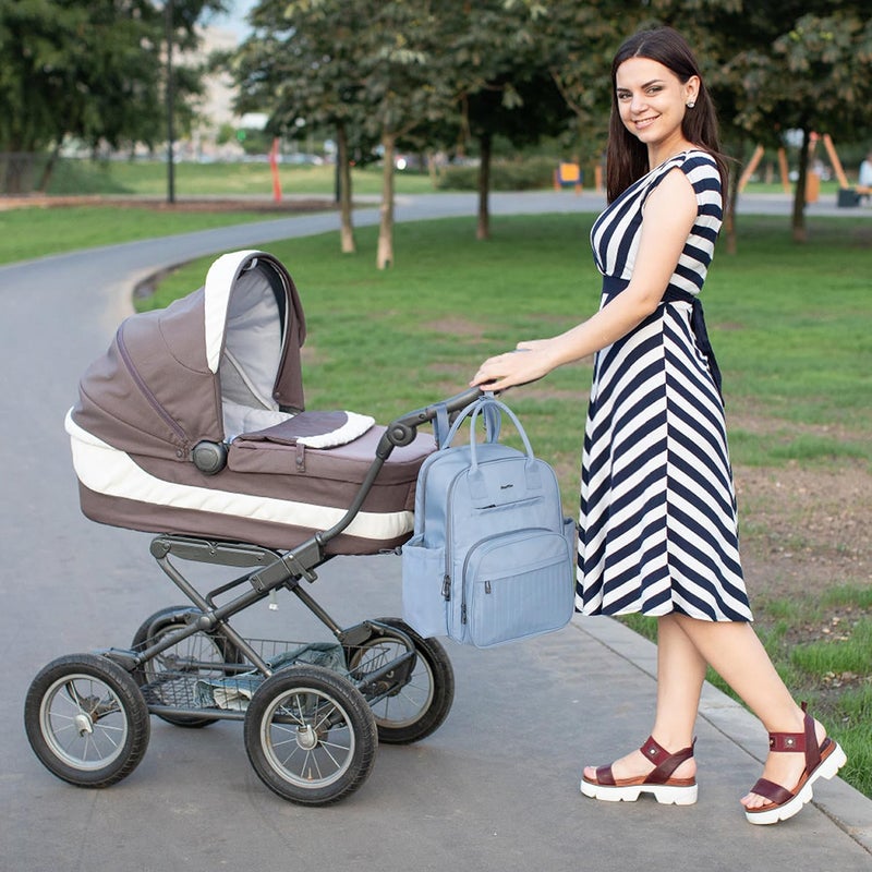 Hap Tim Diaper Bag Backpack, Large Capacity Baby Bag Backpack with Changing Pad,19 Pockets, 2 Stroller Clips, Baby Registry Search, Blue (2252-MLDL) - Image 2