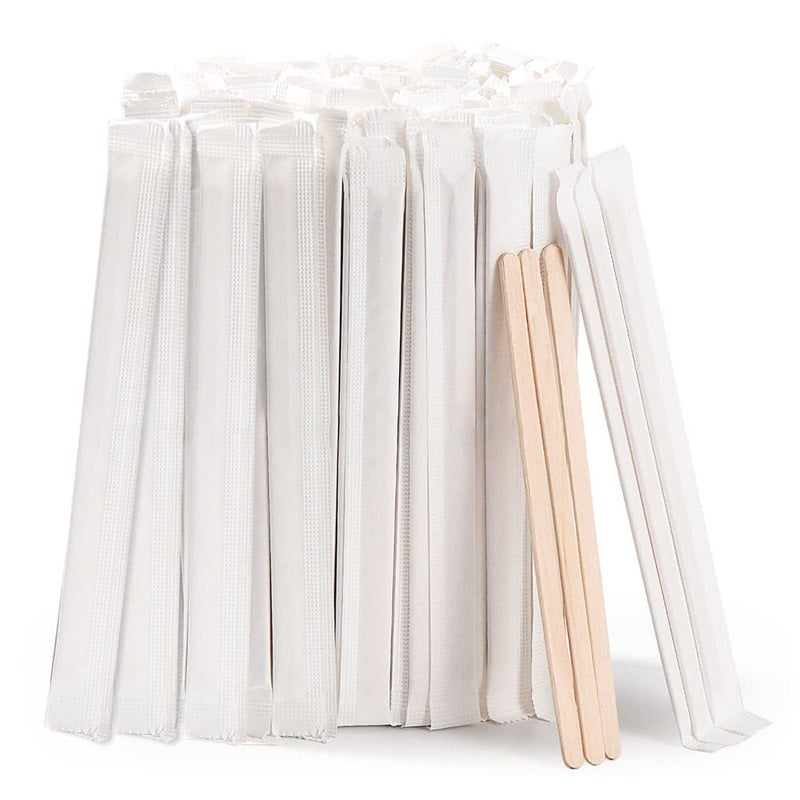 MFJUNS 200pcs Individually Wrapped Coffee Stirrers Wood  55 Coffee Stir Sticks Round End Disposable coffee stirrer For Coffee Cocktail and Hot Drinks