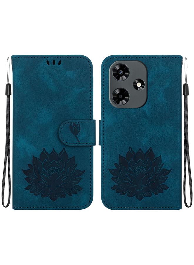 erorex For Infinix Hot 30 4G X6831 Lotus Embossed Leather Phone Case(Dark Blue)