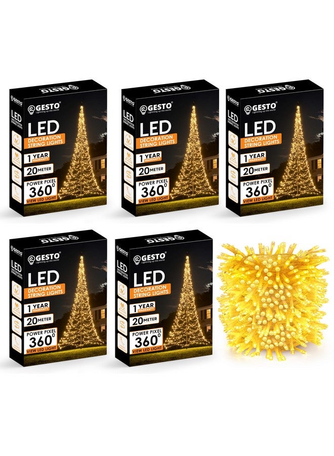Gesto Warm White Led Serial Lights for Decoration - String Lights for Home Decoration,Fairy Lights | Christmas, Diwali Decoration Lights for Balcony | Copper Wire Pixel Light (20 Meter | Pack of 5) - Image 1