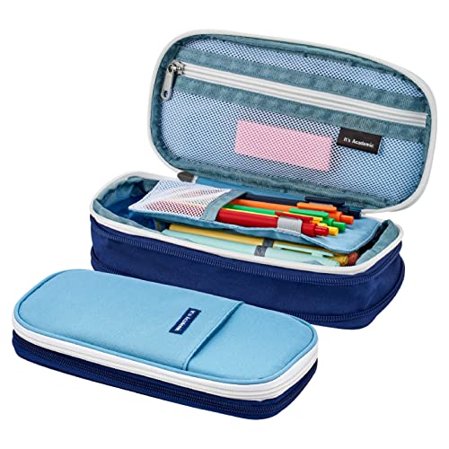 It's Academic Expanding Pencil Case, For Office & School Supplies, Travel Organizer Bag, Compact, High Capacity, Blue - Image 1
