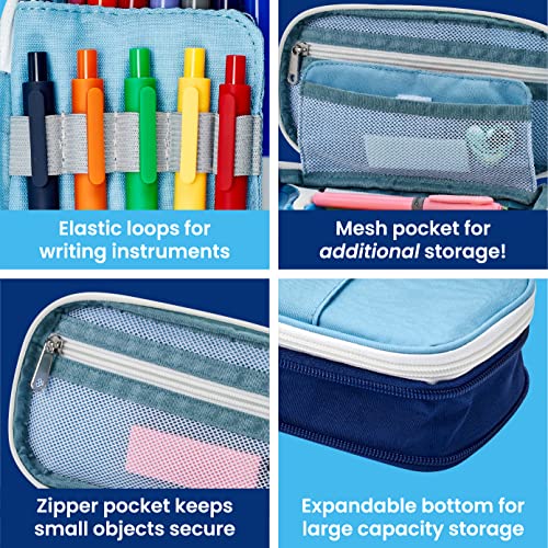 It's Academic Expanding Pencil Case, For Office & School Supplies, Travel Organizer Bag, Compact, High Capacity, Blue - Image 3