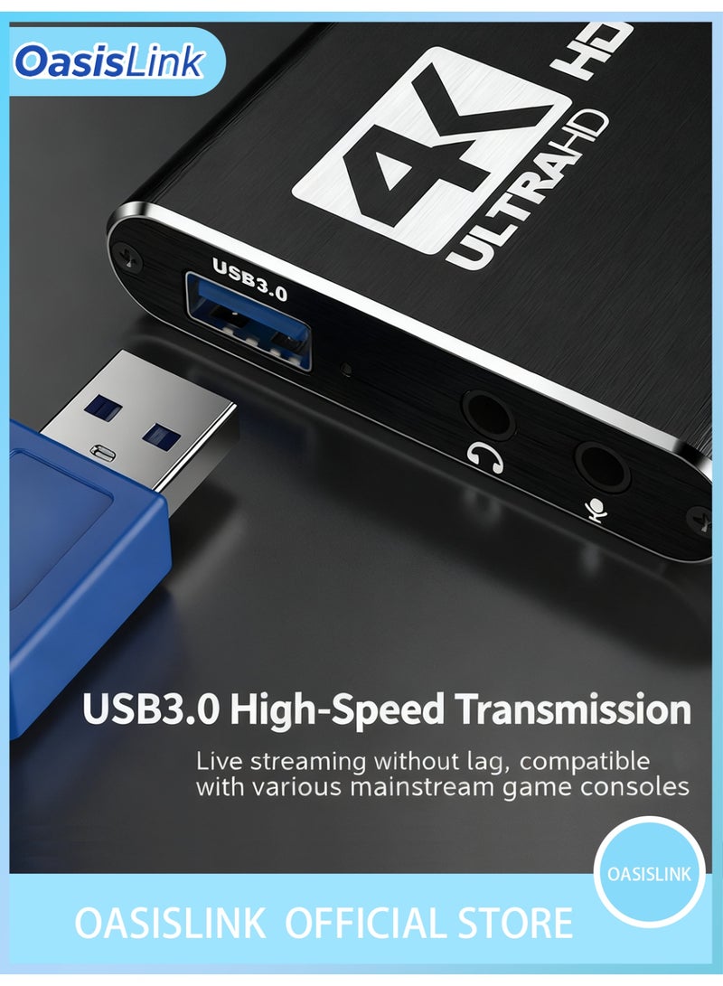 OasisLink 4K Video Capture Card, Audio Video Capture Card, HDMI to USB 3.0 Capture Adapter, Portable Video Converter, for Gaming and Video Recording, Streaming Live Broadcast (USB3.0) - Image 3