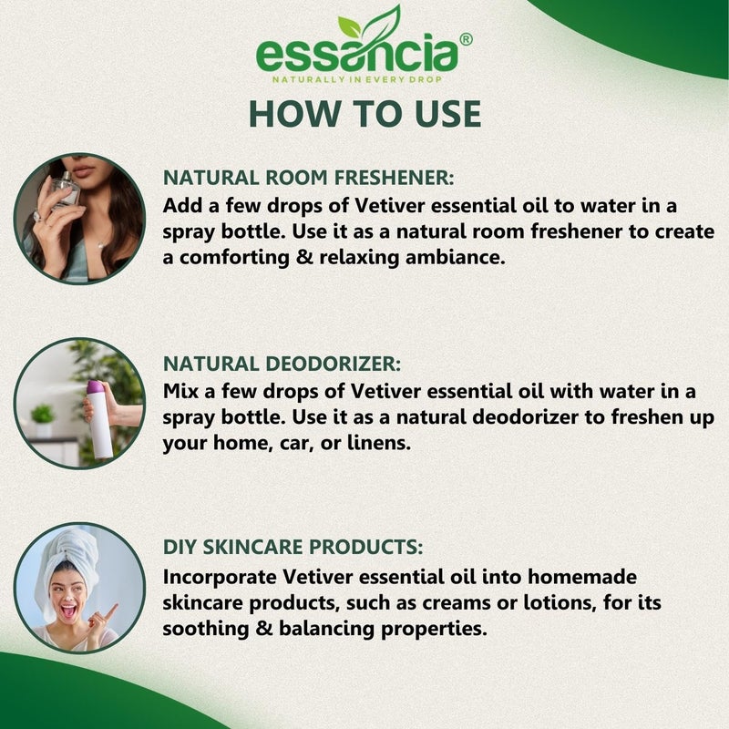 essancia - NATURALLY IN EVERY DROP Essancia Vetiver Essential Oil for Grounding Relaxation Skin Care 100 Pure Natural Undiluted Therapeutic Grade 30ml  - Image 5