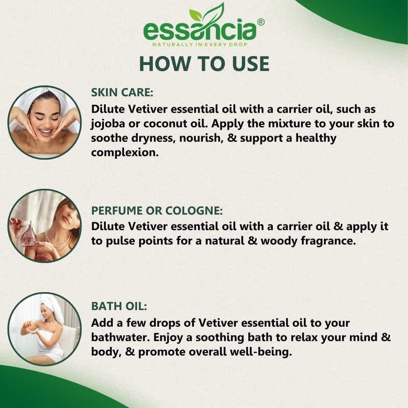 essancia - NATURALLY IN EVERY DROP Essancia Vetiver Essential Oil for Grounding Relaxation Skin Care 100 Pure Natural Undiluted Therapeutic Grade 30ml  - Image 4