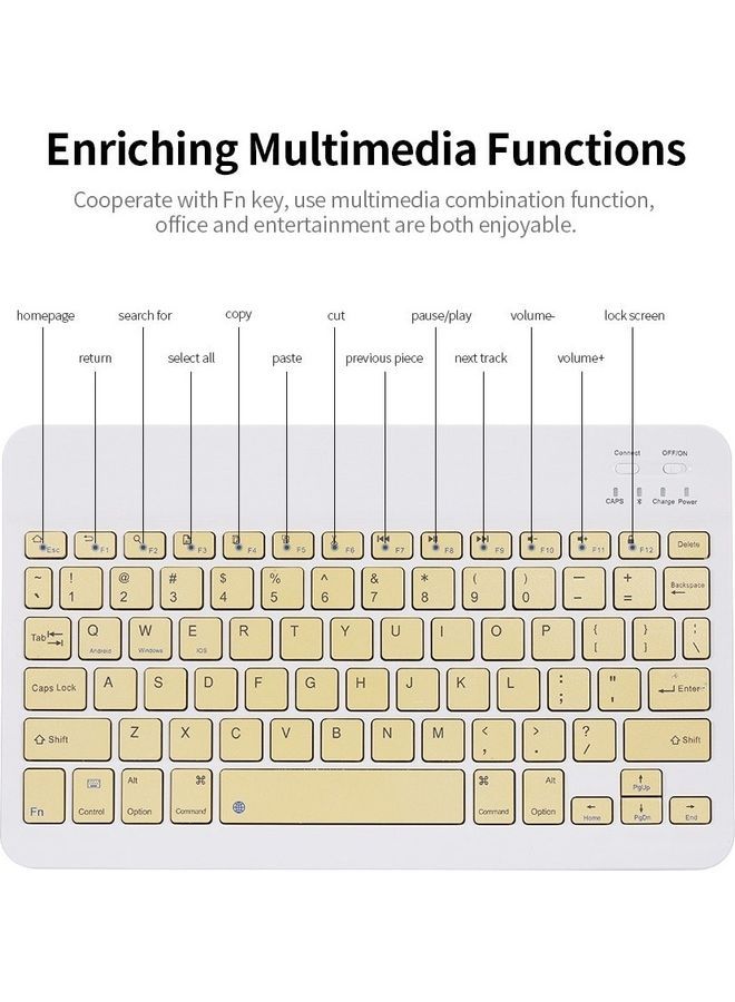 NIBEMINENT Wireless Bluetooth Keyboard Yellow/White  - Image 3