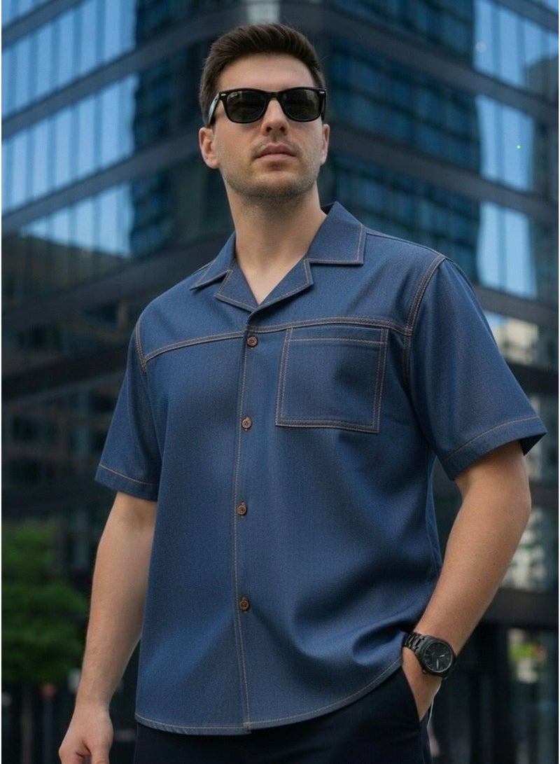 Dayton Italian Style Camp Collar Shirt – Lycra Short Sleeve Summer Shirt - Image 1