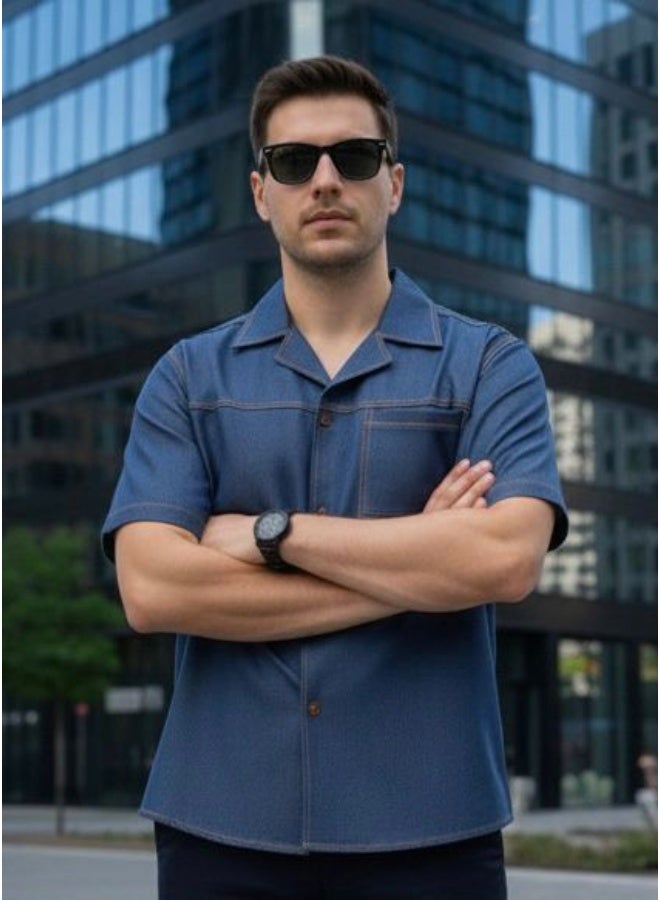 Dayton Italian Style Camp Collar Shirt – Lycra Short Sleeve Summer Shirt - Image 4