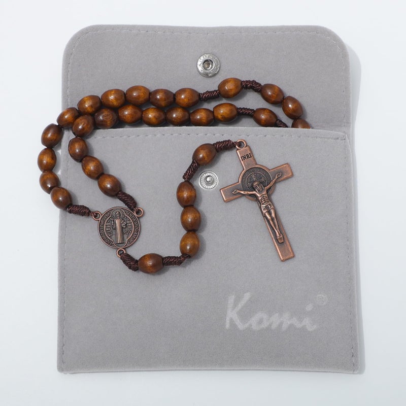KOMI مسبحة كومي الخشبية اليدوية، قلادة حبات المسبحة الكاثوليكية للصلاة المسيحية، مسبحة سانت بنديكت للرجال والنساء، هدية دينية - Image 5