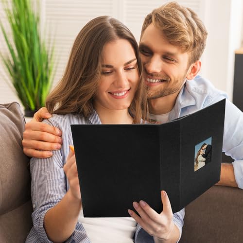 Remowith Cloth Cover Photo Album 4x6 with DIY Square Window Slip in Photo Book for Travel, Wedding, Anniversary 200 Pockets Black - Image 5