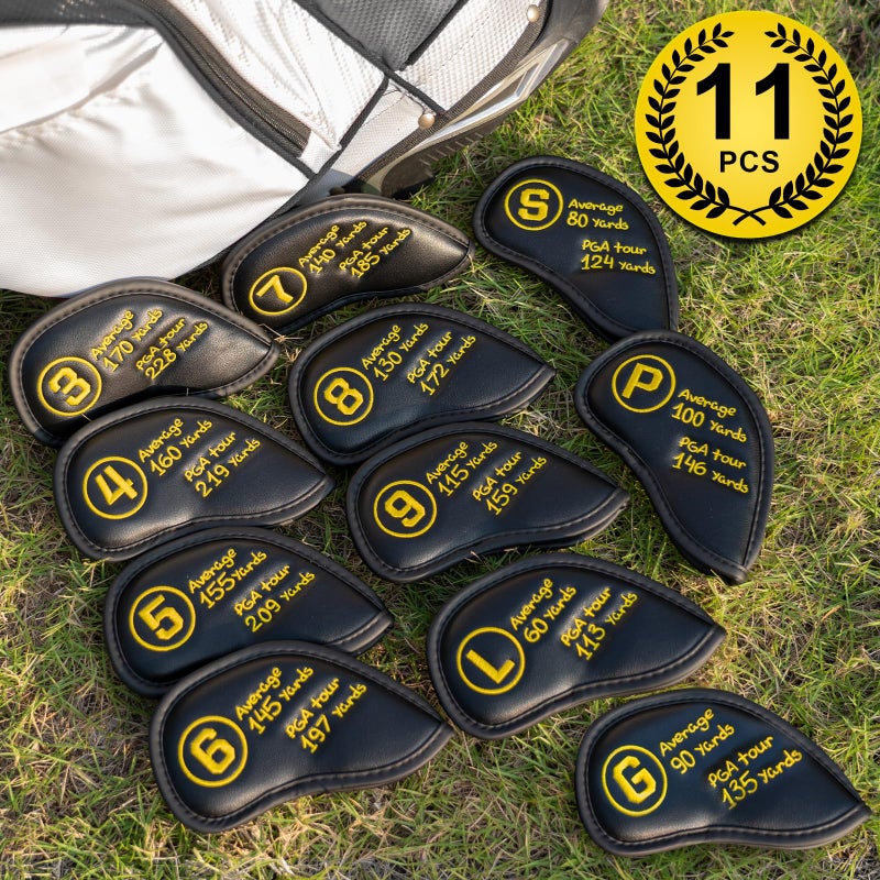 2thpart طقم أغطية حديد الجولف 11 قطعة جلد PU أسود، أغطية رأس حديد جولف متينة لعلامات Ping وTitleist وCallaway وTaylormade وCobra وCleveland (3-9 P G S L) - Image 3