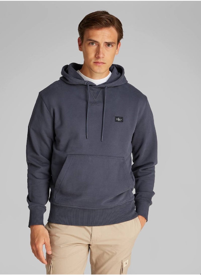 Calvin Klein Jeans Men's Cotton Terry Badge Hoodie - Cotton, Blue  - Image 1