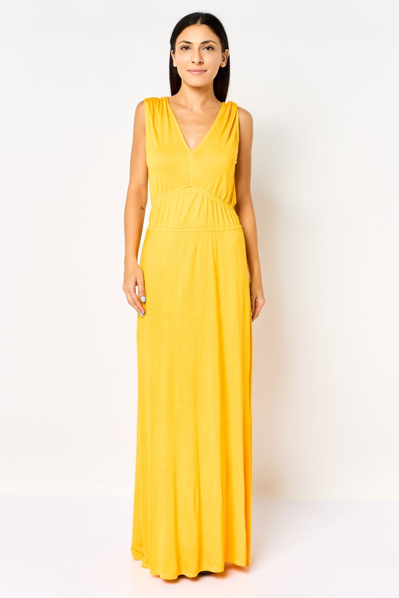 promod Women Plain Sleeveless Maxi Dress, Orange - Image 1