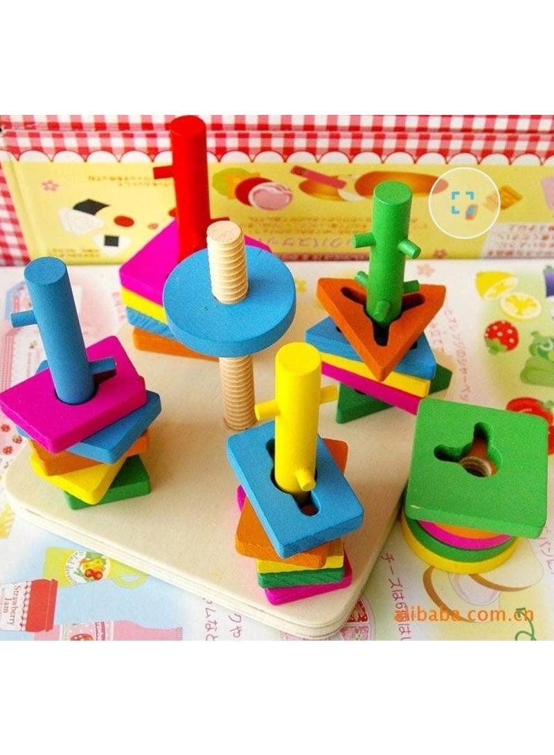ألعاب خشبية للأطفال مواد تعليمية هندسية 5 أعمدة مطابقة للون والأشكال لعبة خشبية - Image 5