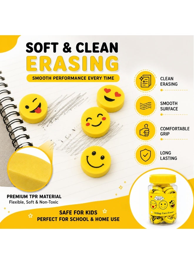 مجموعة ممحاة "الوجه المبتسم" (Smiley Face) للأطفال مكونة من 35 قطعة - ممحاة أقلام بتصاميم "إيموجي" لطيفة ومناسبة للمستلزمات المدرسية - ممحاة مطاطية مرحة برسومات كرتونية للكتابة والرسم وأنشطة الفصل الدراسي - هدايا مبتكرة للحفلات والمكافآت - مستلزمات قرطاسية في عبوة تخزين (متعددة الألوان) - Image 3