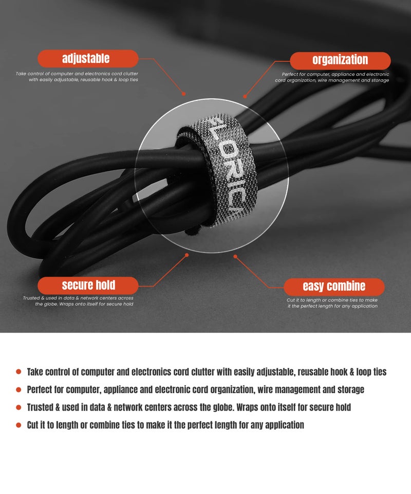 FLORICAN Cable Organiser, Cord Management System for PC, TV, Home Theater, Speaker, Reusable Cable Straps for Desk, WFH Accessories, Reusable Cable Ties Strap (Pack of 3) - Image 3