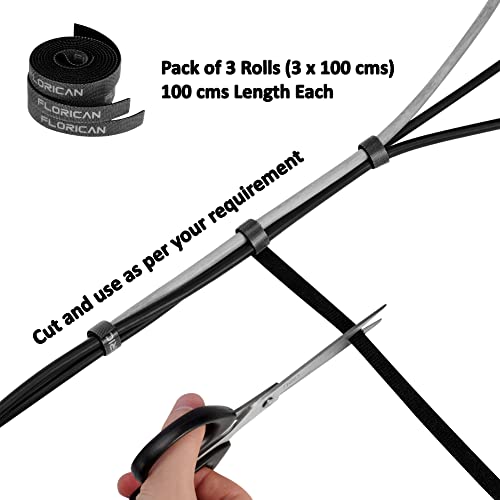 FLORICAN Cable Organiser, Cord Management System for PC, TV, Home Theater, Speaker, Reusable Cable Straps for Desk, WFH Accessories, Reusable Cable Ties Strap (Pack of 3) - Image 5