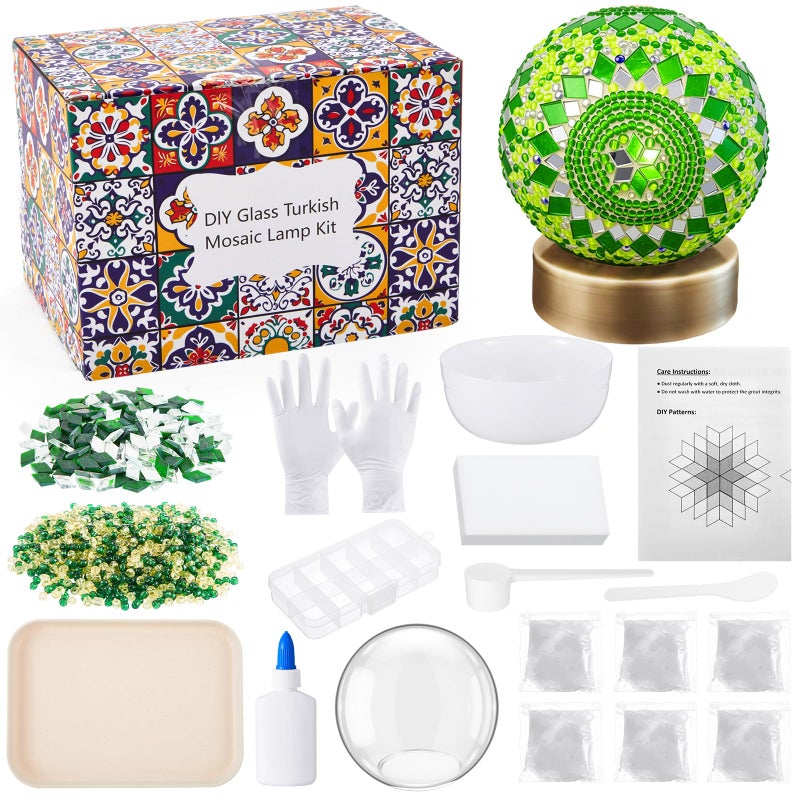 Baquler Turkish Mosaic Lamp Kit DIY Stained Glass Decorative Table Bedside Night Light Tabletop Bohemian Moroccan Lamp Craft Kit for Living Room Decorations(Green) - Image 1