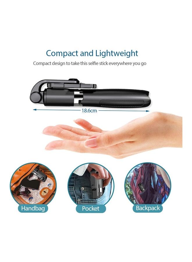 اليشمك عصا سيلفي مع حامل ثلاثي 2 في 1 بخاصية البلوتوث وجهاز تحكم عن بعد أسود - Image 2