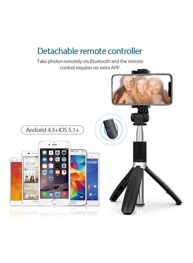 اليشمك عصا سيلفي مع حامل ثلاثي 2 في 1 بخاصية البلوتوث وجهاز تحكم عن بعد أسود - Image 4