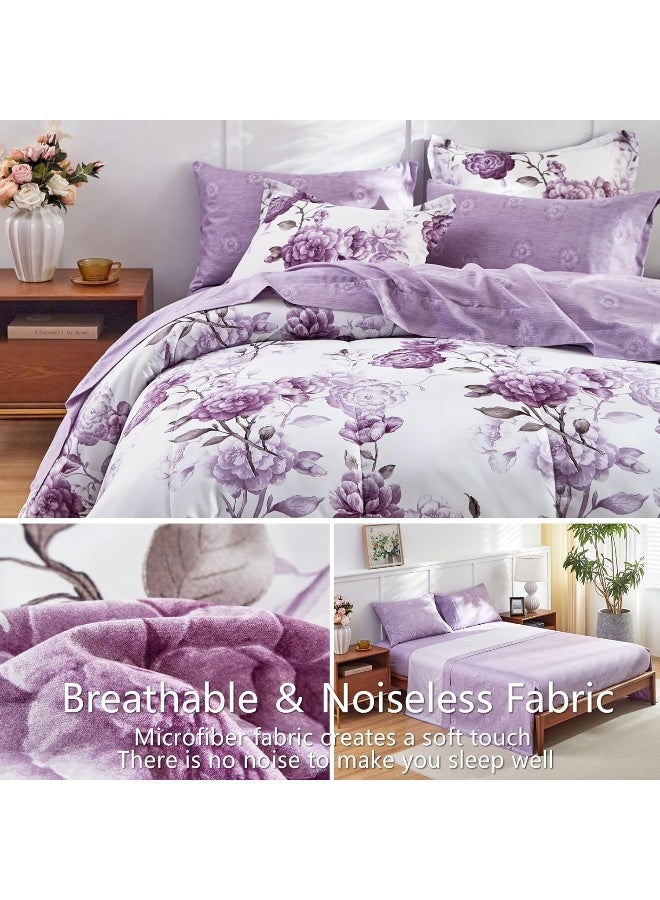 AIKASY 6-Piece Twin Size Bed in a Bag Comforter Set - Thistle Purple Floral Ensemble with Reversible Botanical Flowers Comforter, Sheets, Pillowcases & Shams - Image 5
