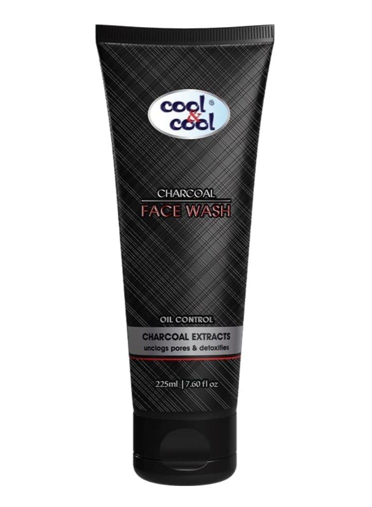 Cool & Cool Charcoal Men's Face Wash 225ML - Oil Control with Charcoal Extracts, Unclogs Pores & Detoxifies - Image 1