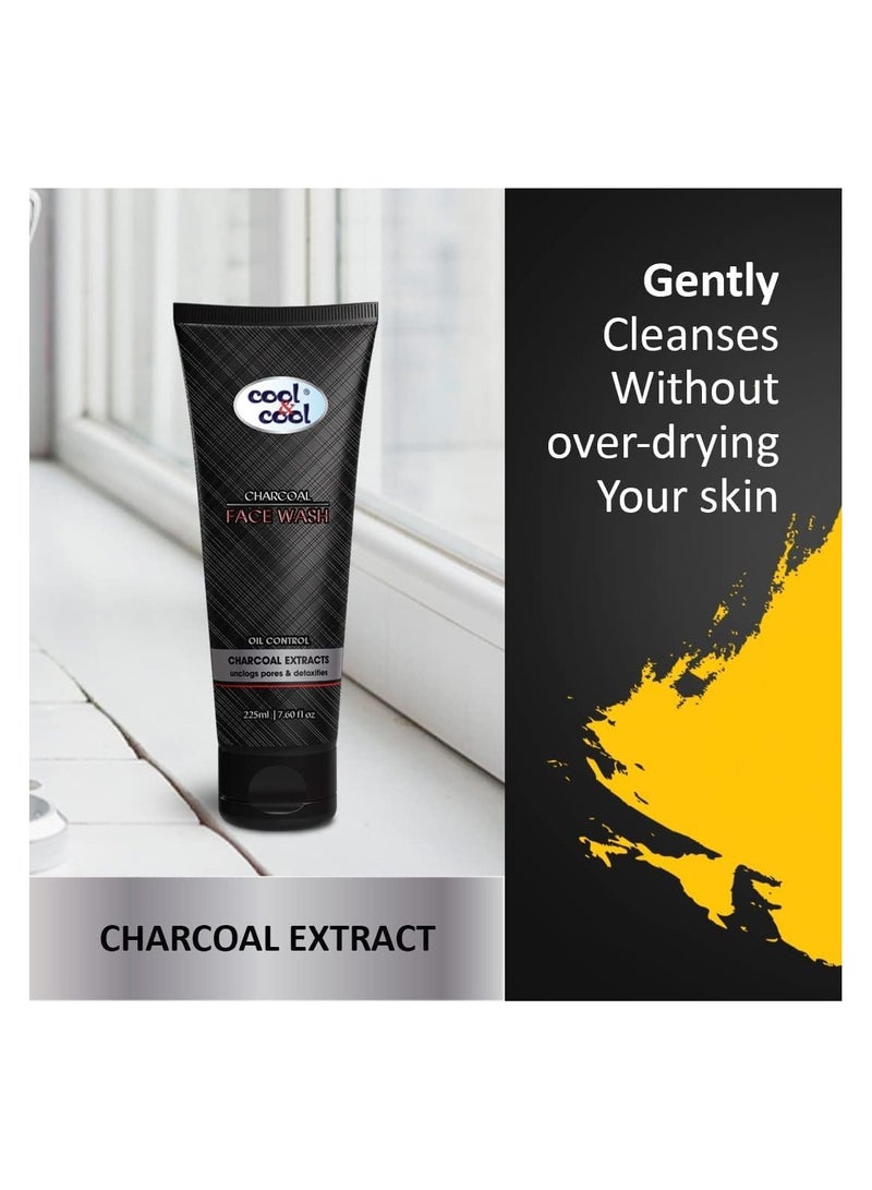 Cool & Cool Charcoal Men's Face Wash 225ML - Oil Control with Charcoal Extracts, Unclogs Pores & Detoxifies - Image 5