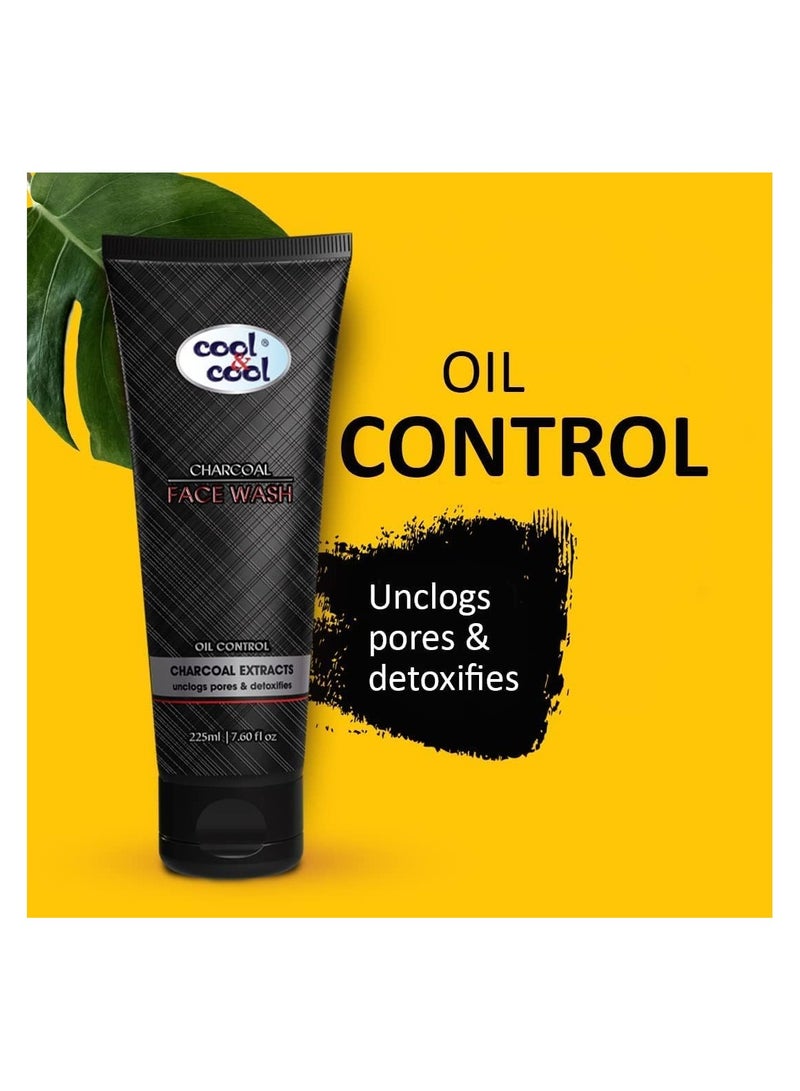 Cool & Cool Charcoal Men's Face Wash 225ML - Oil Control with Charcoal Extracts, Unclogs Pores & Detoxifies - Image 4