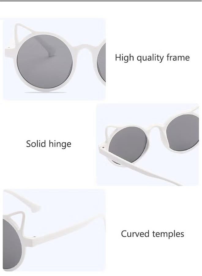 Generic Round Sunglasses for Kids, UV400 Protection Cute Beach Holiday Sun Glasses with Cat Ear Decoration and PC Frame for Girls Boys and Children Age 3-12, White  - Image 5