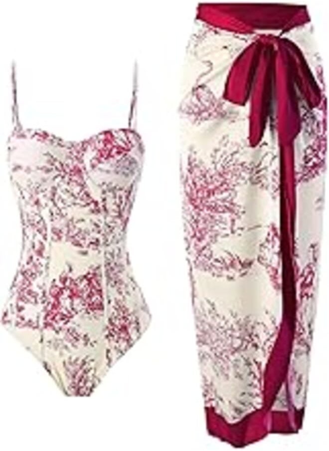 Generic - Showday European And American Women's Printed Triangle Halter Bikini Bathing Suit One Piece Swimsuit with Cover Up 2 Piece Swimsuits - Image 1