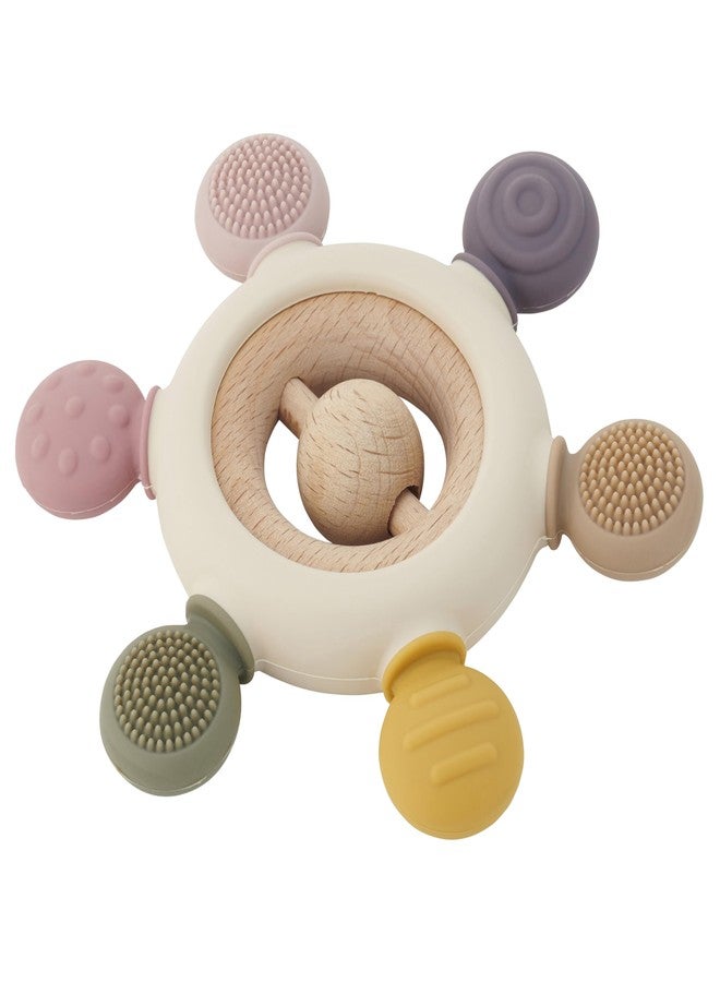 tickit Silisoft Rattle Teether | Sensory Baby Teether with Textured, Food-Grade Silicone and Natural Beechwood | Removable Wooden Rattle for Teething Relief and Development - Image 1