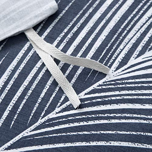 SUSYBAO Blue Tropical Duvet Cover King 100% Cotton 3 Pcs Set 1 Hawaiian Botanical Duvet Cover with Zipper Ties 2 Pillowcases Modern Coastal Navy Blue Palm Leaves Pattern Bedding Set Soft - Image 4