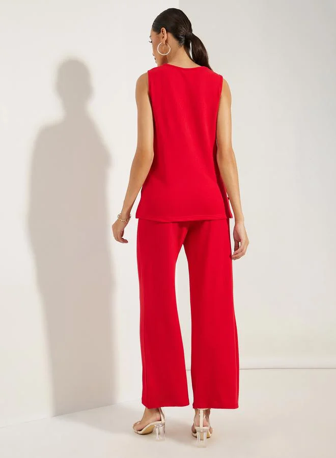 ستايلي Knitted Sleeveless Top & Wide Leg Pants Co-Ords