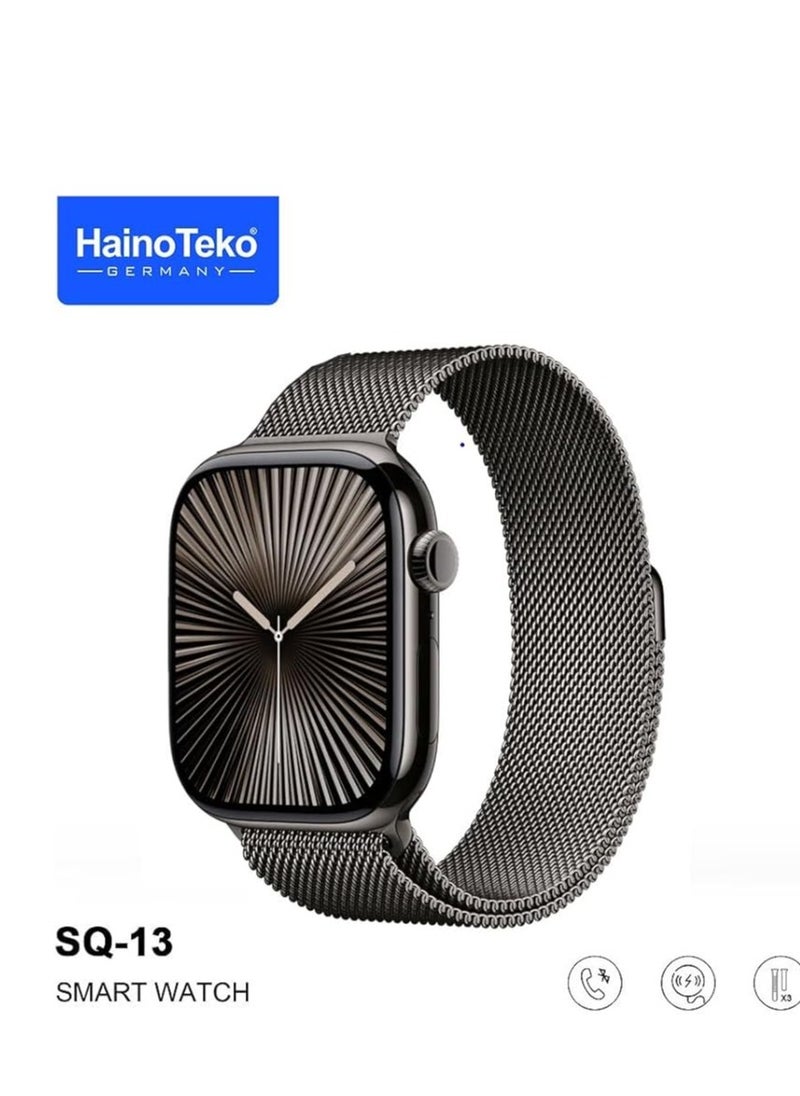 Haino Teko - HainoTeko SQ-13 Jet Black Smart Watch With Large Screen AMOLED Display AI Voice Assistance 3 Pair Straps and Charging Cable Designed for Ladies and Gents - Image 1