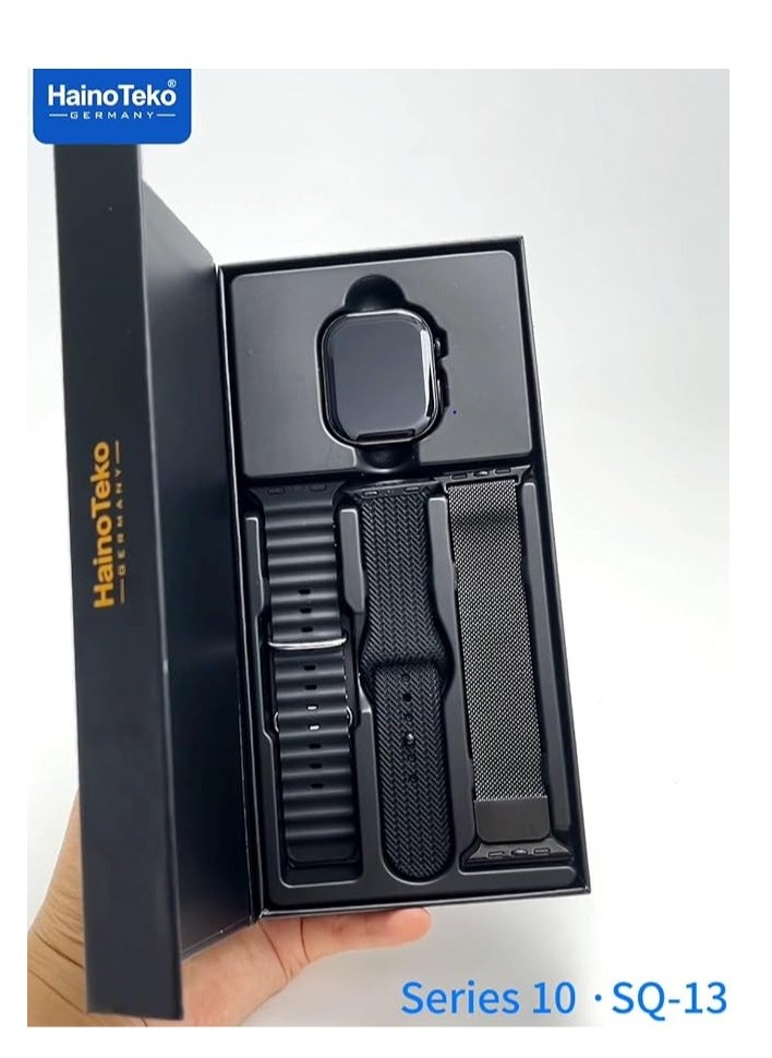 Haino Teko - HainoTeko SQ-13 Jet Black Smart Watch With Large Screen AMOLED Display AI Voice Assistance 3 Pair Straps and Charging Cable Designed for Ladies and Gents - Image 1