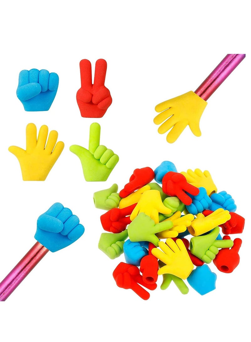 SYOSI Pencil Erasers Rubber Pencil Top Erasers Funny Pencil Eraser Toppers Rock Paper Scissors Erasers Pencil Top Erasers Cap Studying Supplies for Kids Students Teachers 4 Colors 30 Pieces - Image 1