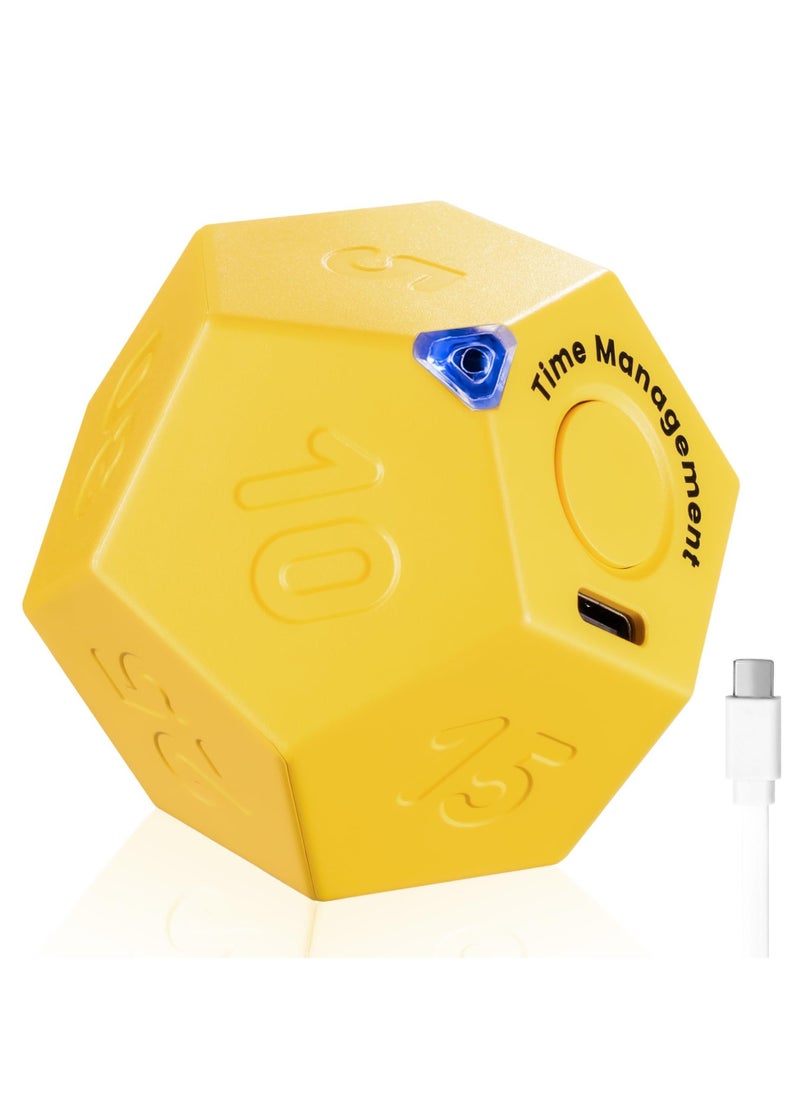 Cube Timer, Rotating Productivity Timer, Rechargeable Desk Timer Dodecagon with Sound Vibrate Light Alarm Flip Timer for Time Management Kids ADHD 1 3 5 10 15 20 25 30 45 60 90 Minute  - Image 1