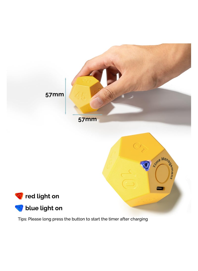 Cube Timer, Rotating Productivity Timer, Rechargeable Desk Timer Dodecagon with Sound Vibrate Light Alarm Flip Timer for Time Management Kids ADHD 1 3 5 10 15 20 25 30 45 60 90 Minute  - Image 5