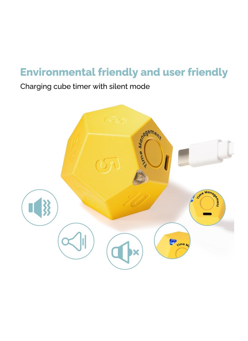 Cube Timer, Rotating Productivity Timer, Rechargeable Desk Timer Dodecagon with Sound Vibrate Light Alarm Flip Timer for Time Management Kids ADHD 1 3 5 10 15 20 25 30 45 60 90 Minute  - Image 4