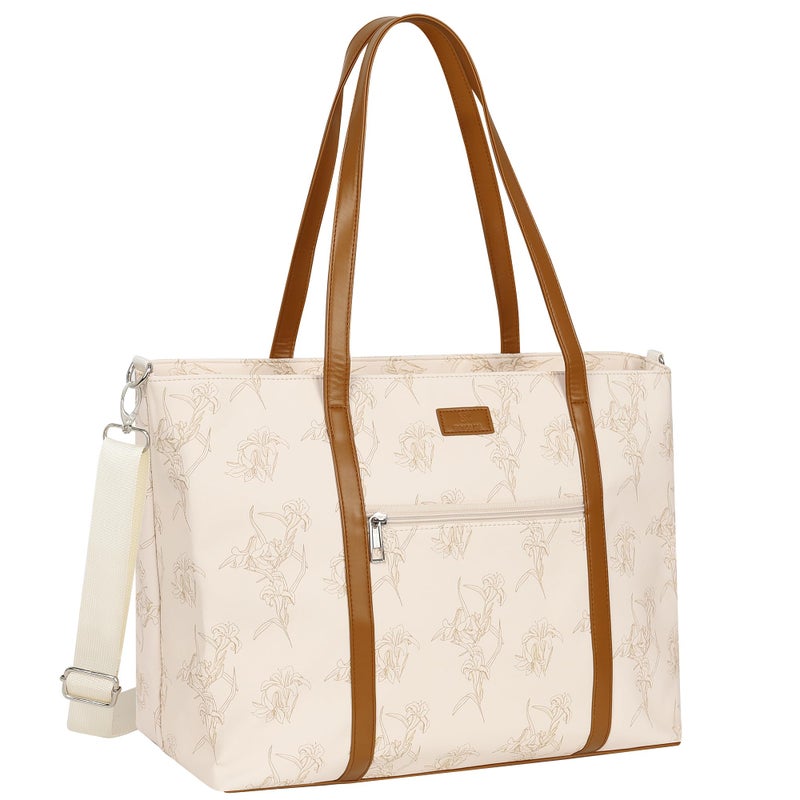 TANTO Laptop Bag for Women 17 Inch Leather Laptop Tote Bag Waterproof Computer Bag Office Work Bag Business Briefcase with CompartmentShoulder Straps A3BeigeBrown Flower 173 inch - Image 2