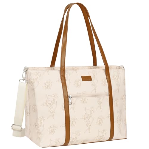 TANTO Laptop Bag for Women 17 Inch Leather Laptop Tote Bag Waterproof Computer Bag Office Work Bag Business Briefcase with CompartmentShoulder Straps A3BeigeBrown Flower 173 inch - Image 1