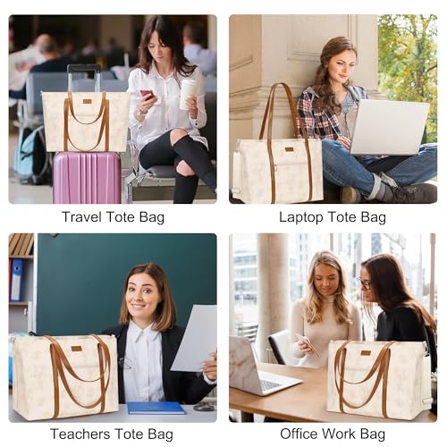 TANTO Laptop Bag for Women 17 Inch Leather Laptop Tote Bag Waterproof Computer Bag Office Work Bag Business Briefcase with CompartmentShoulder Straps A3BeigeBrown Flower 173 inch - Image 3