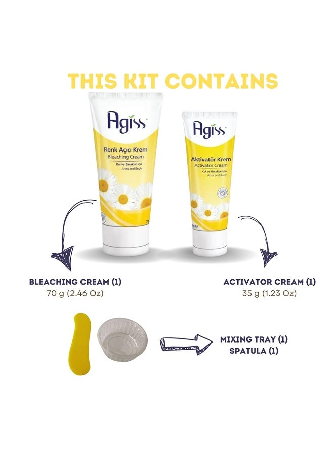 Agiss Hair Bleaching Cream Kit for Arms and Legs - Fast 7-Minute Lightening Formula with White Camomile - Includes Bleaching & Activator Cream, Mixing Tray & Spatula - Gentle & Effective - 70g + 35g - Image 3