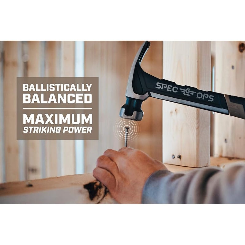 Spec-Ops - SPEC-M22CF Tools Framing Hammer, 22 oz, Rip Claw, Milled Face, Shock-Absorbing Grip, 3% Donated to Veterans Black/Tan - Image 3