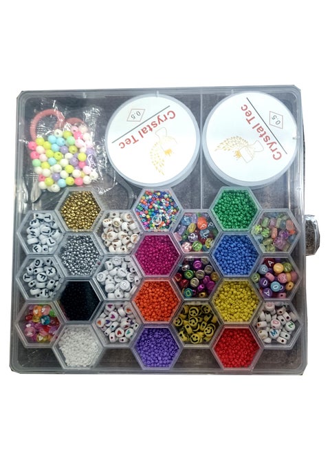 3A Featuretail Multicolor Bead Set for DIY Craft Plastic Alphabet Mix Design Beads with Nylon Thread for BraceletJewellery Making Kit 20CMX18CM Box Size 100Mini Pearls Alphabets