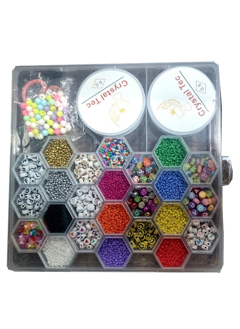 3A Featuretail Multicolor Bead Set for DIY Craft Plastic Alphabet Mix Design Beads with Nylon Thread for BraceletJewellery Making Kit 20CMX18CM Box Size 100Mini Pearls Alphabets
