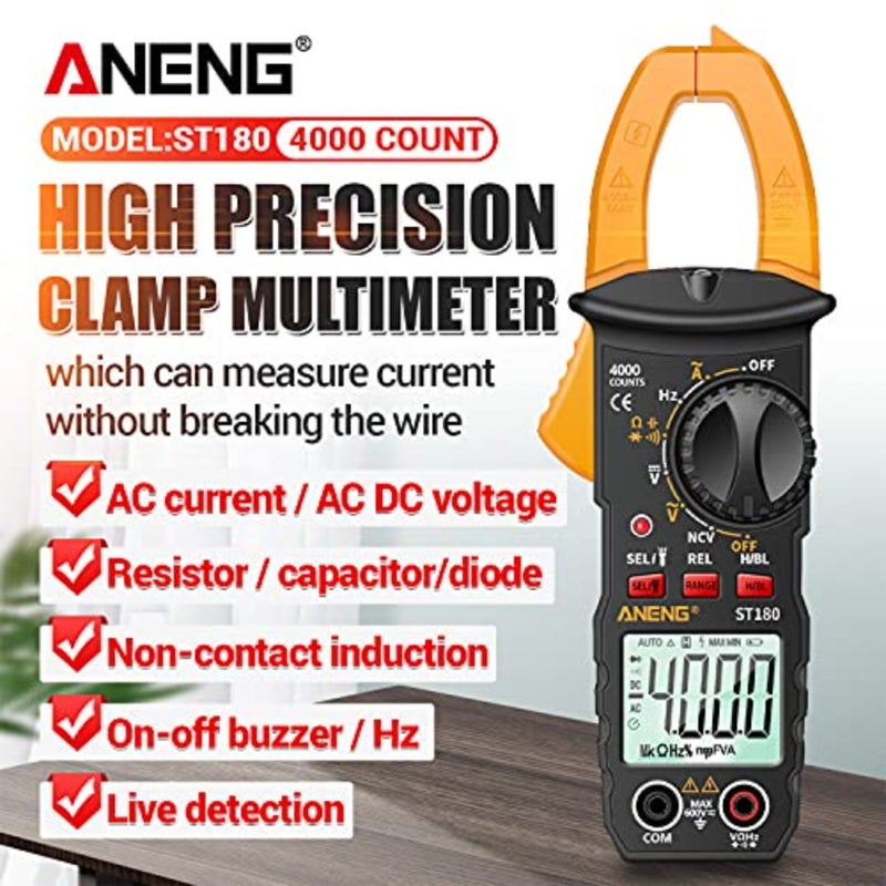 Eacam ST180 4000 Counts Digital Clamp Meter Multimeter Clamp Multimeter Voltmeter Ammeter AC DC Voltage AC Current Meter NCV Tester Universal Meter Tester Current Clamp Tester -30~1000℃ Temperature - Image 3