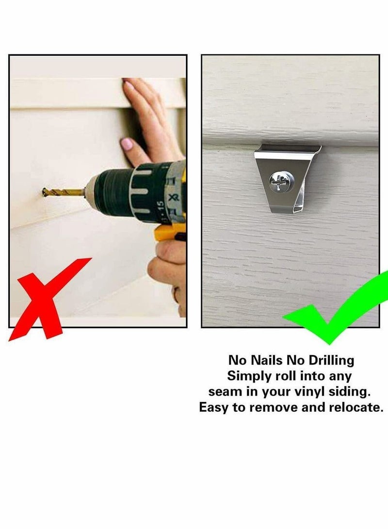 Vinyl Siding Hook, Non-Hole Outdoor Hanger Camera Mounting Clip, Stainless Steel Bracket for Blink Security System, Doorbell, Hanging Light, Trim (12Pcs)